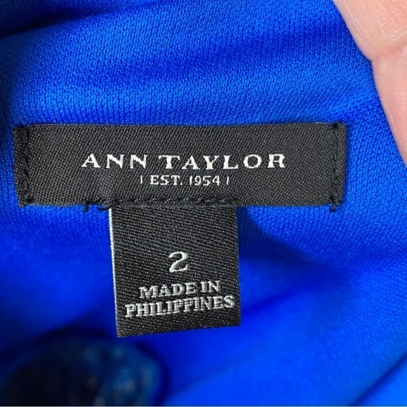 Ann Taylor Print Pleated Hi Low Dress 2 Black White Navy Blue $128 - Picture 8 of 11